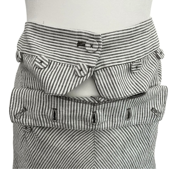 J. Crew Linen Size 4 Midi Sailor Button A-Line Skirt Striped Lace Up Back - Picture 6 of 10